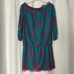 Lilly Pulitzer Cee cee dress Snorkel Blue Coral Mesh Lace size 4